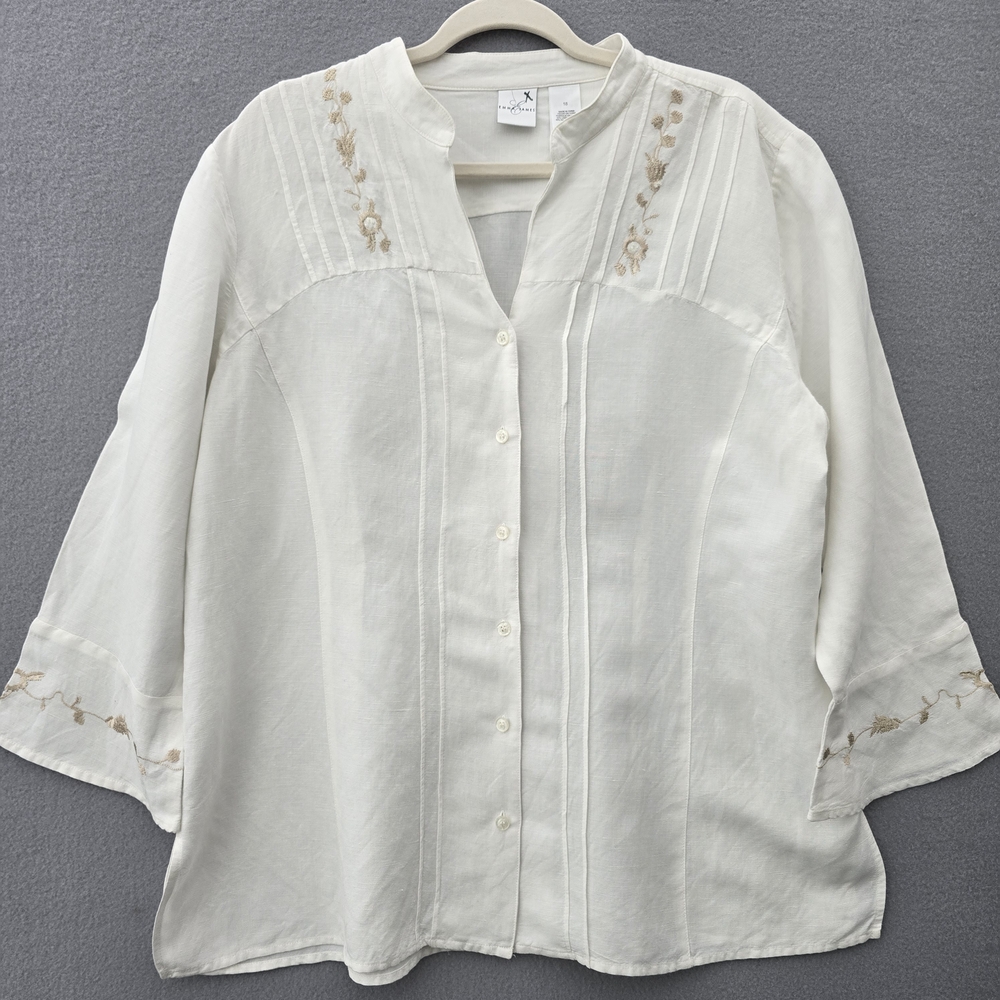 Emma James Linen Embroidered Women's Blouse 18 Pleats Button Up